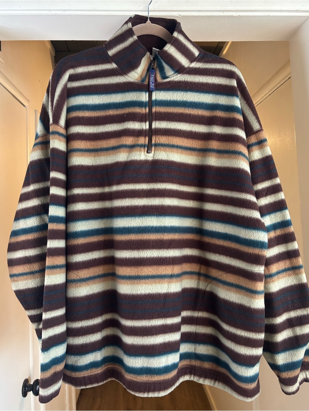 Bugle Boy Striped Half-Zip Sweater in Brown, Blue & Cream